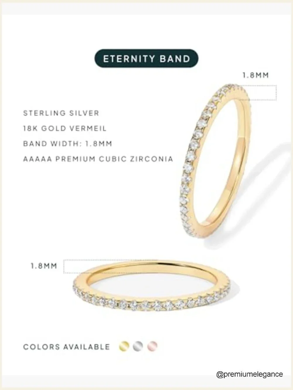 Solid 925 Sterling Silver CZ Simulated Diamond Stackable Eternity Ring Bands